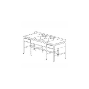 Mesa alta de 180 cm con doble fregadero central y cajones HEL-HM159 MARCA -  Herlis