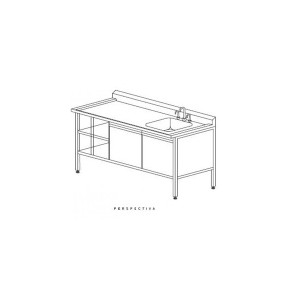 Mesa alta de 150 cm fregadero izquierdo con trampa para yeso y vitrina HEL-HM185 MARCA -  Herlis