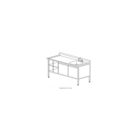 Mesa alta de 150 cm  fregadero derecho con trampa para yeso y vitrina HEL-HM184 MARCA -  Herlis