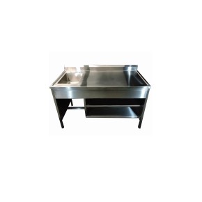 Mesa alta de 120 cm con respaldo y fregadero izquierdo totalmente en acero inoxidable HEL-HM174 MARCA -  Herlis